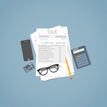 A calculator, glasses, pen, smartphone, and report titled 