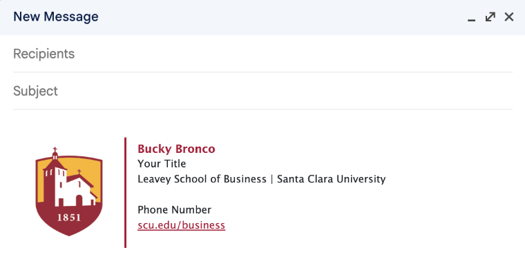Leavey School of Business example email signature