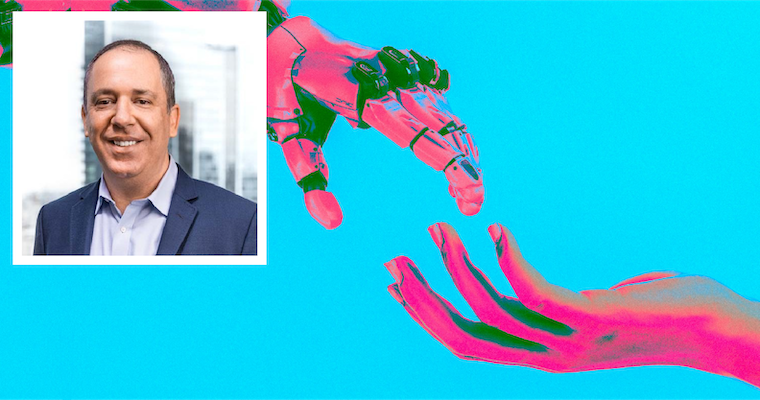 AI graphic with Leavey MBA alumnus Meir Amiel headshot