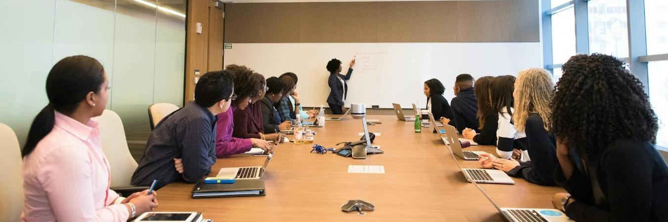 Conference room of professionals having a productive meeting