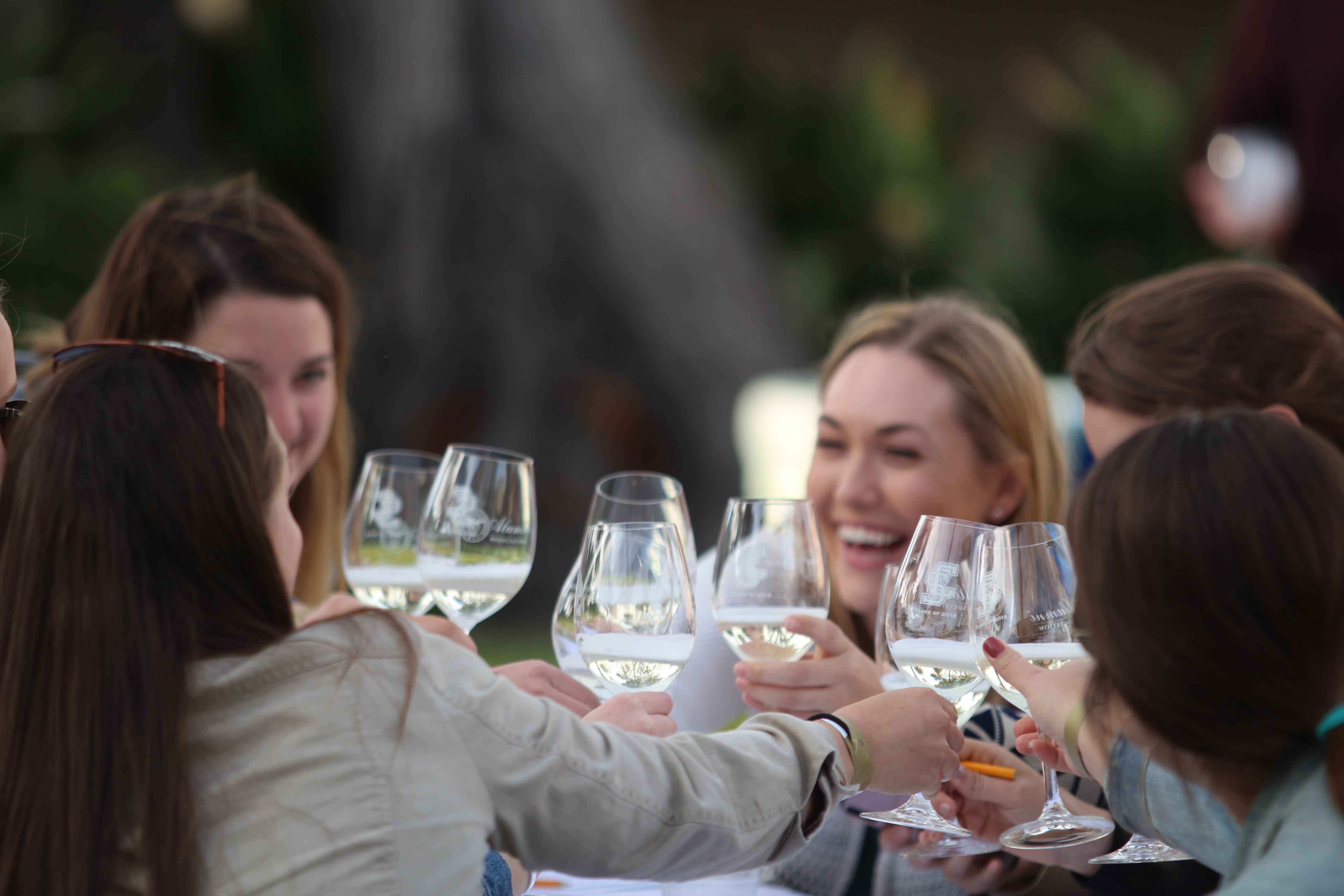 Alumni cheering their wine