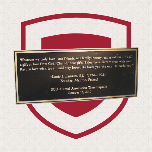 A brass plaque reading 