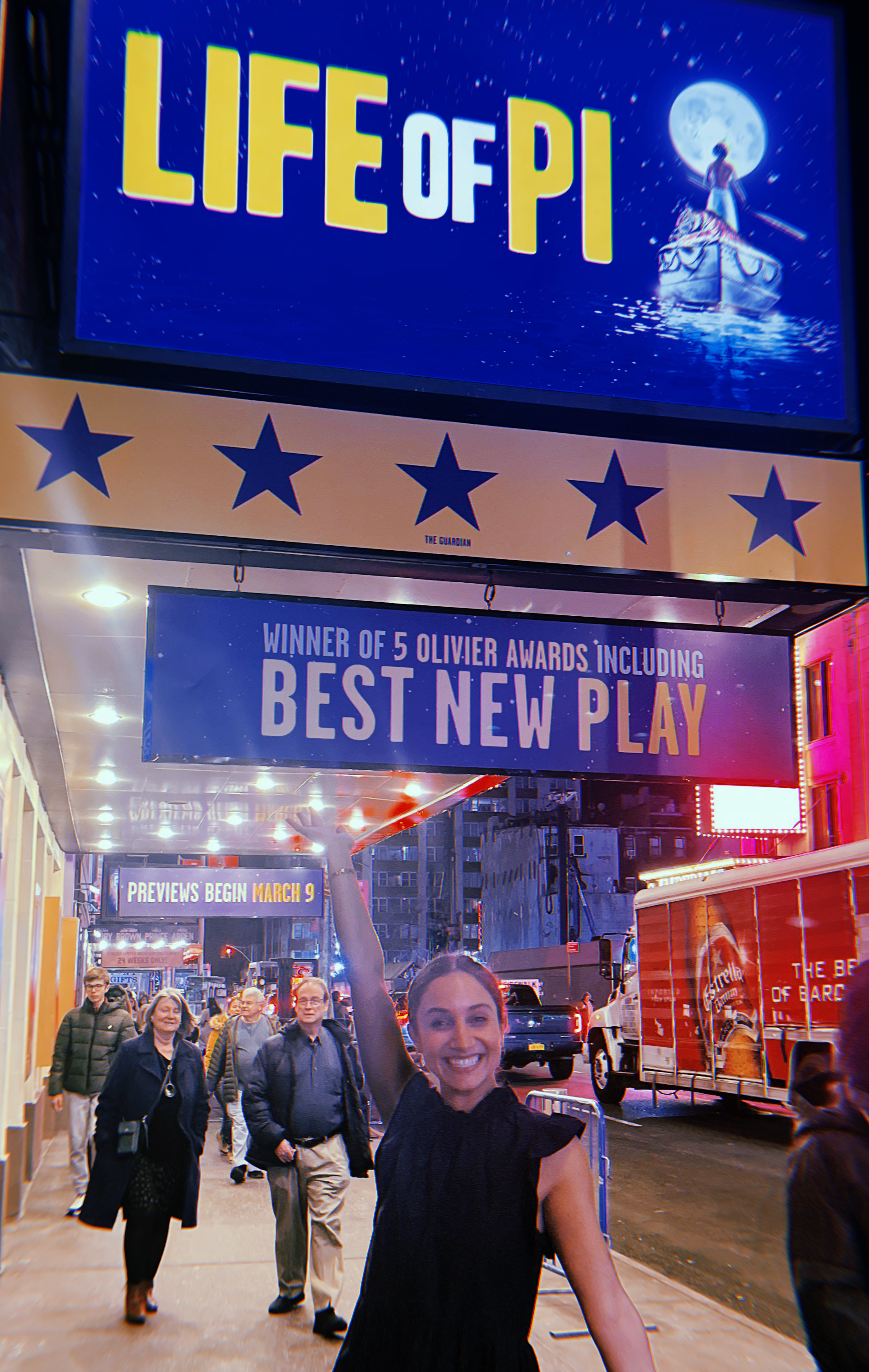 Sonya standing under the marquee for 