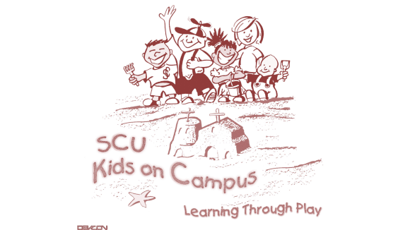 Illustrated 'SCU Kids on Campus' logo featuring children and text 'Hands-ON/ Minds-ON Learning'.