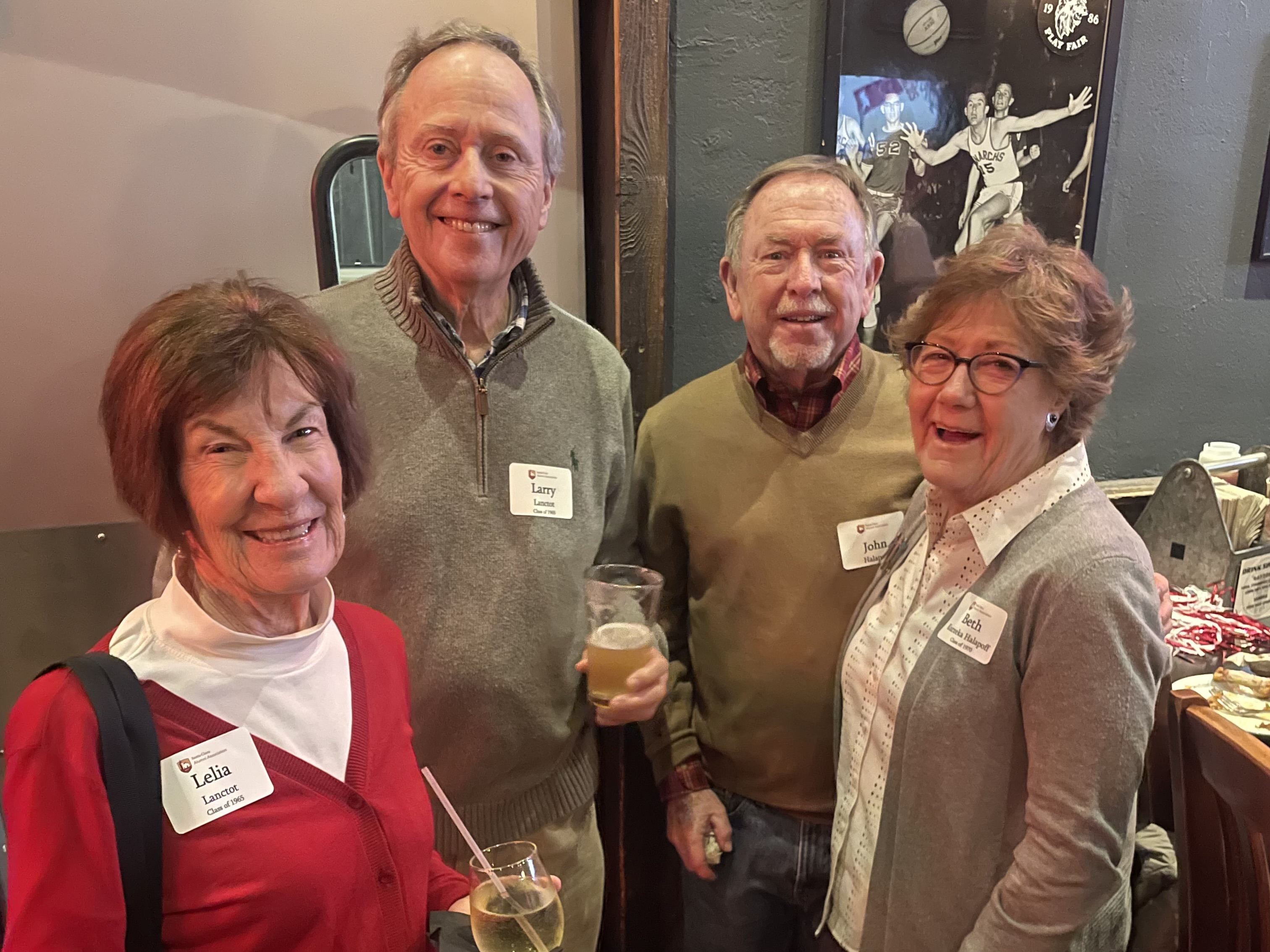 4 Marin Alumni standing with drinks