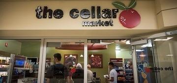 Customers entering a store with a sign that reads 