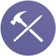 Icon of a hammer and pencil crossed on a purple circle background.