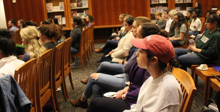 Students listening to panel discussion at Career Center event
