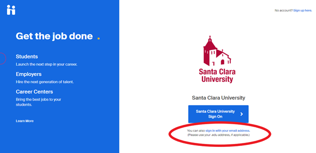 Sign into Handshake outside of SCU system