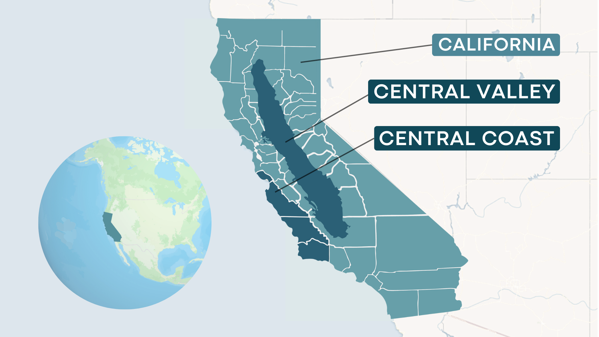 Where we work - Map of California (darker blue) 