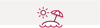 Icon of sunny island with umbrella in the sand 