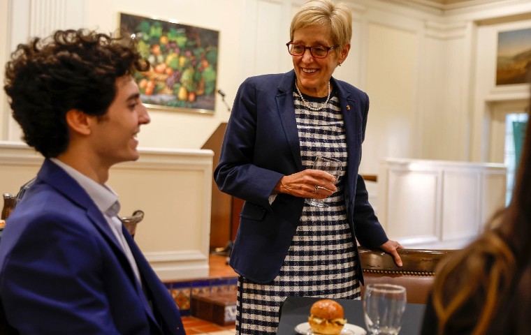 Julie Sullivan greeting a student at SVP Sustainable Futures event 10.26.22