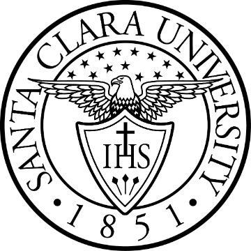 Santa Clara University seal with a black outline, featuring 