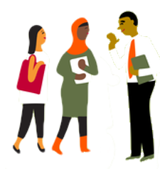 Doodle of three people meeting