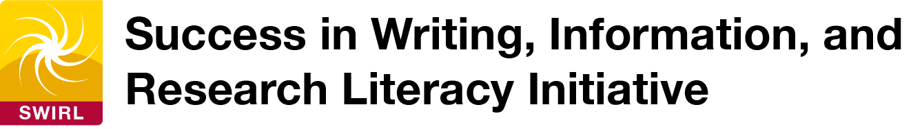 Colorful swirl design with the text 