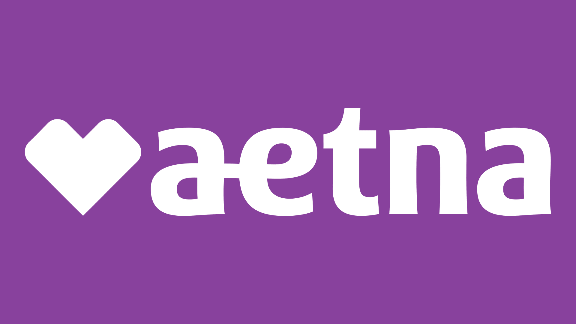 Purple background with white heart and word saying Aetna