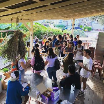 Students around the table at the forge kitchen