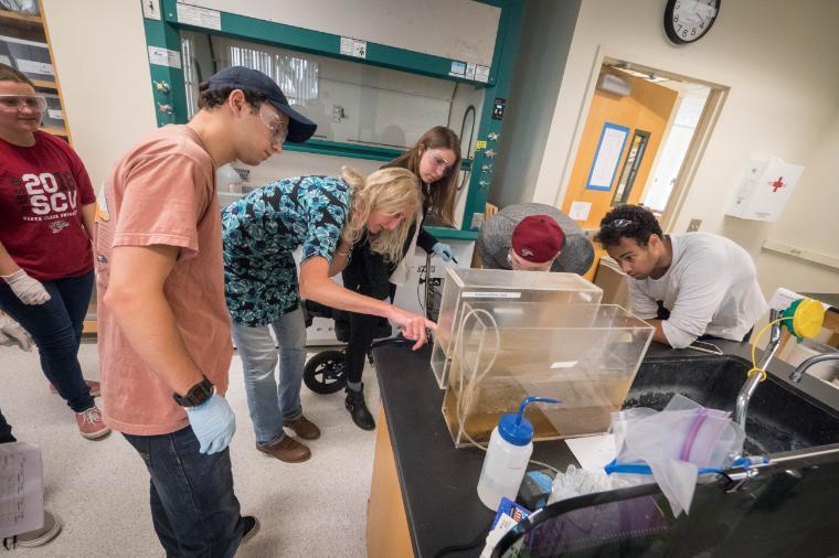 Students in lab learning about water purification