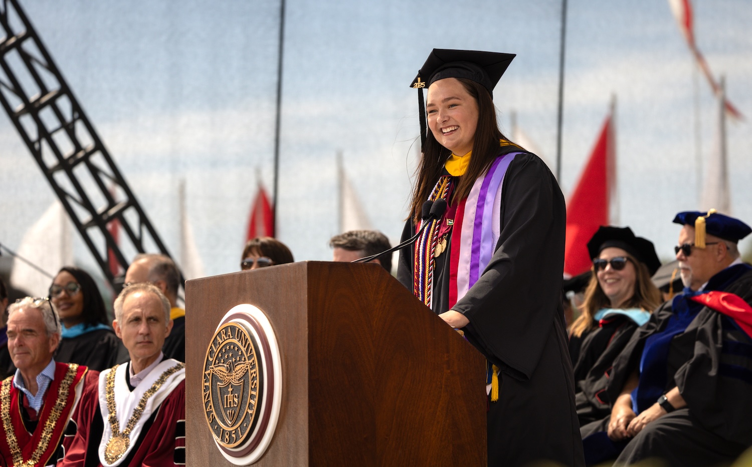The class Valedictorian addresses the 2025 graduates.
