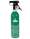 A green Halon fire extinguisher with gauge and instructions.