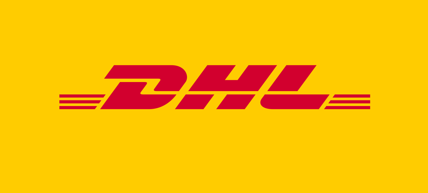 DHL logo with red text on yellow background