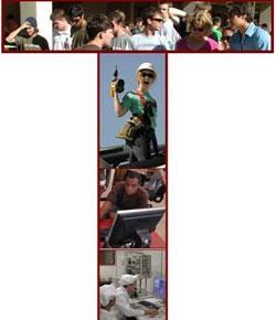 The image contains a collage of photographs arranged in the shape of a capital 