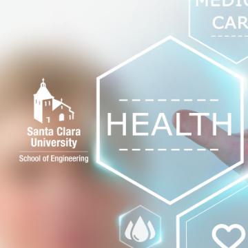 "Healthcare Innovation and Design" text surrounded by health-related icons on a blurred background.