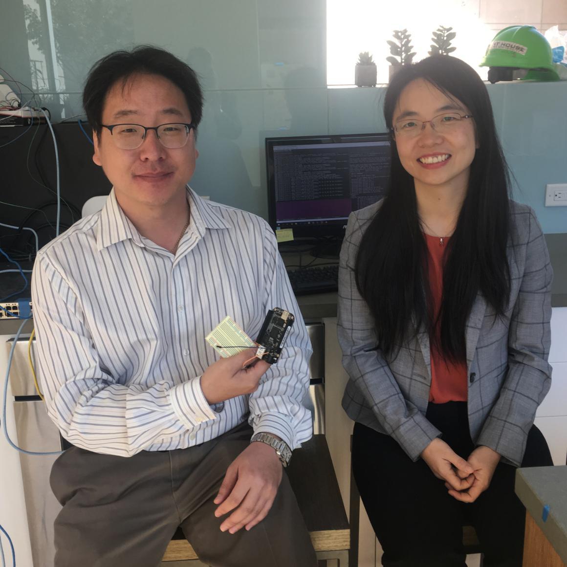 Hohyun Lee and Yuhong Liu in SCU's Solar Decathlon House, a living laboratory for energy research