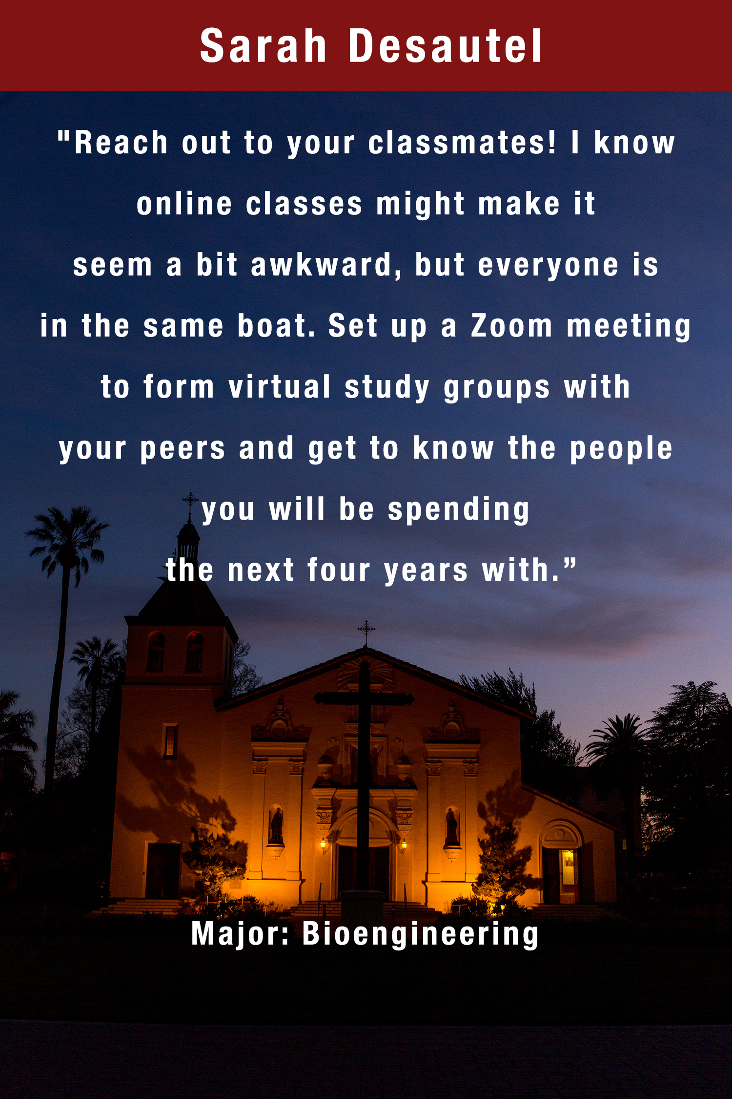 Alt text: Text reading “Sarah Desautel” with a nighttime scene of a house lit from within.