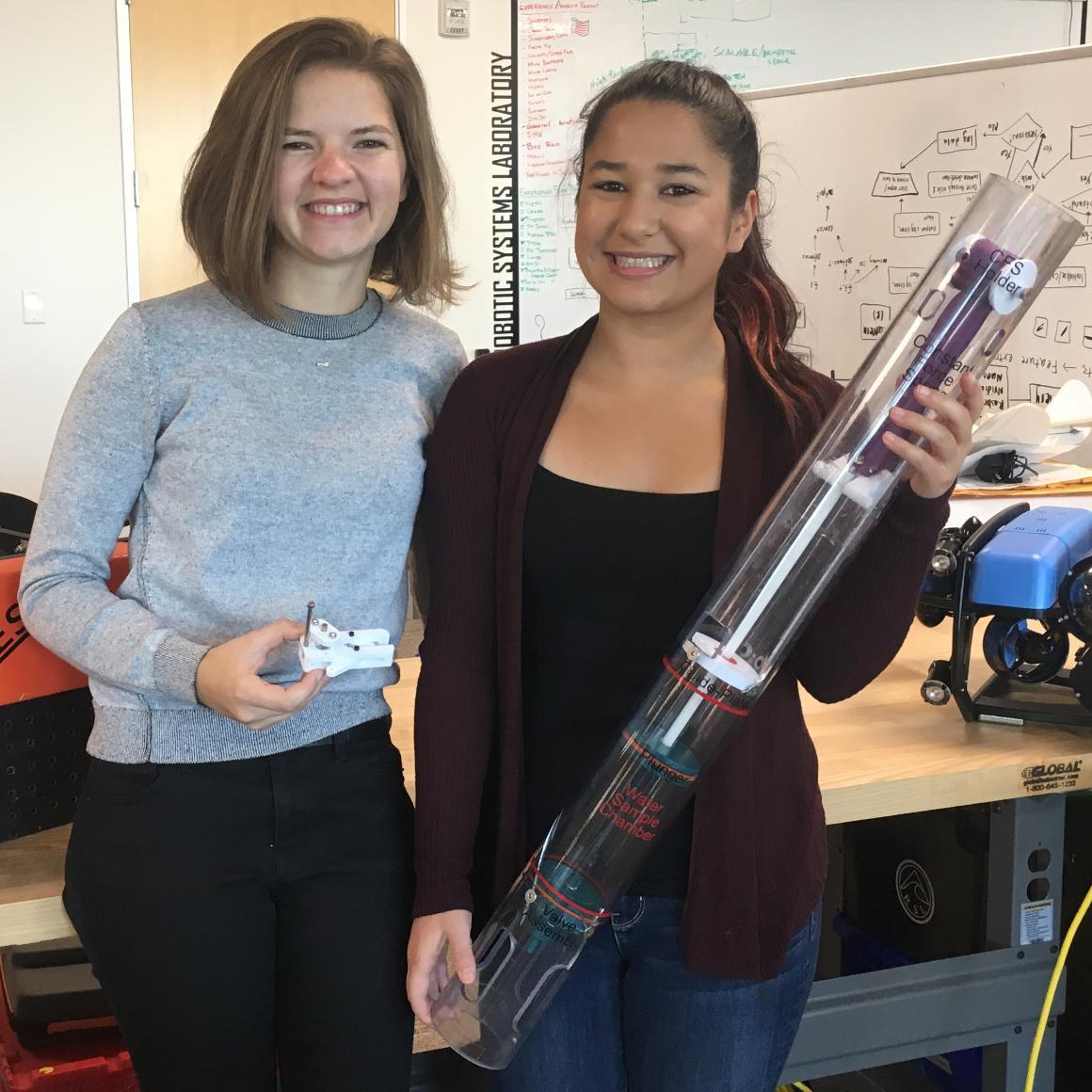 Ann McGuire and Rachel Stolzman in the Robotics Systems Lab their