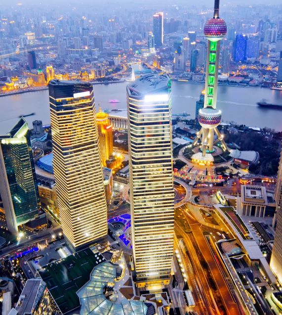 Shanghai skyline at dusk 