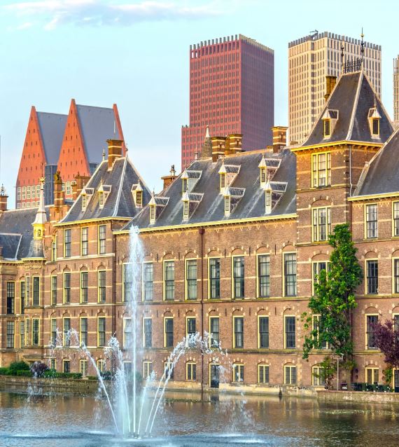 Water fountain on the river in front of The Hague 
