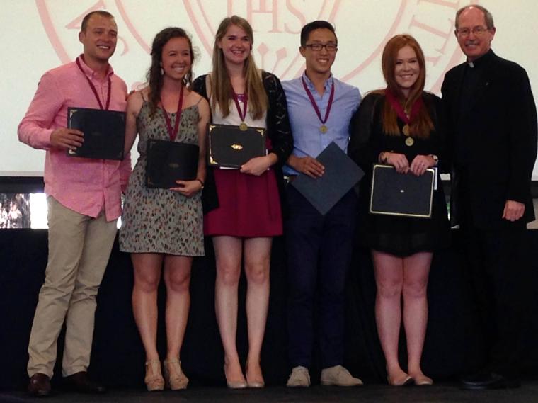 Morris Kim, third from right, recipient of the 2015 Nobili Medal at SCU.