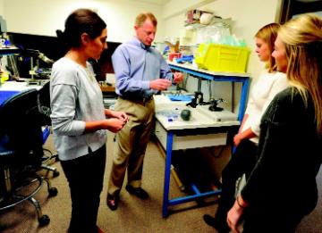 Hold your tongue: bioengineering seniors Erin Araj, Leah Karlsen, and Abby Kilkenny with Erik van der Burg are designing better tools to fight potentially deadly Obstructive Sleep Apnea.